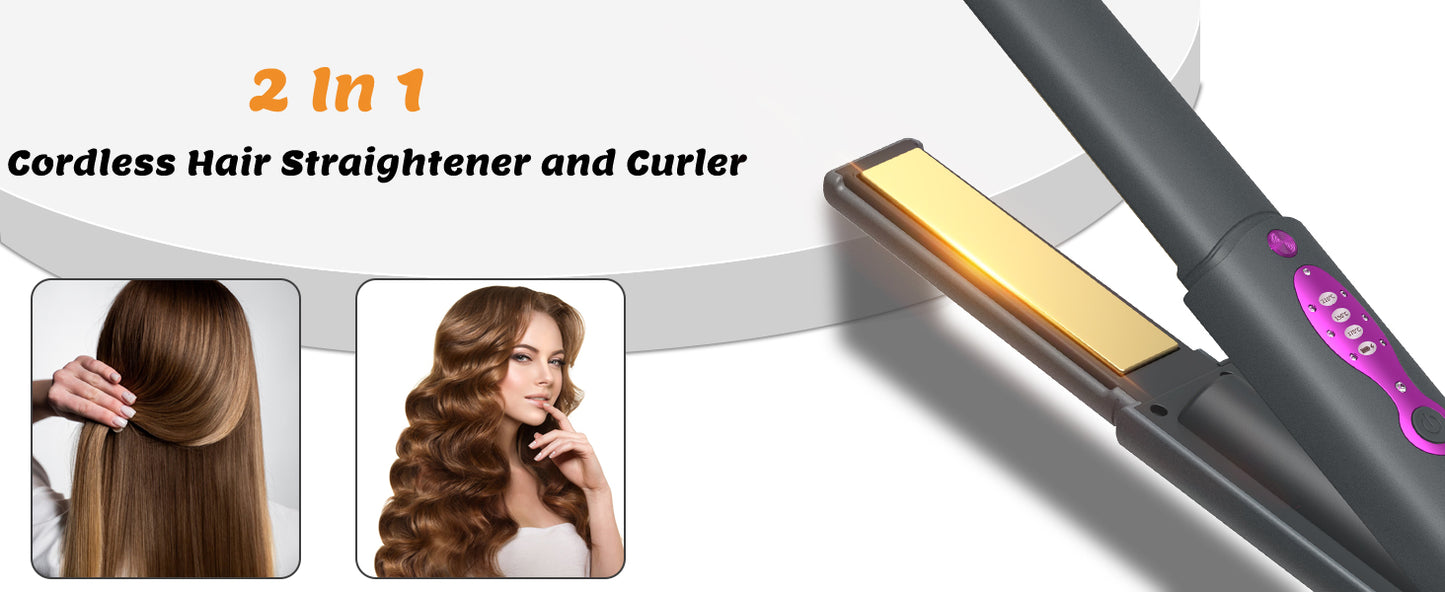 5000mAh Hair Straightener Mini Curling Iron Safety Lid Cordless Fast Heating 2 in 1 Women HairStyler For Straightening & Curling