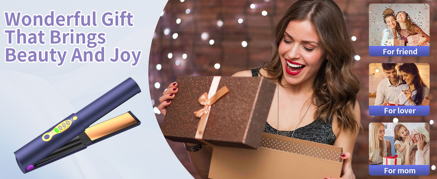 Cordless Hair Straightener Safety Lid Fast Heating Flat Iron Portable Straightener 2 in 1 for Hair Straightening and Curling