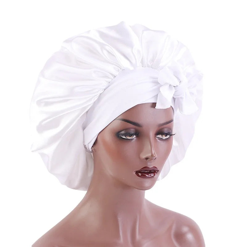 Elastic Band Large Satin Bonnet Sleeping Cap Women African Pattern Ankara Print Hat Adjustable Night Sleep Cap Soft Headcover