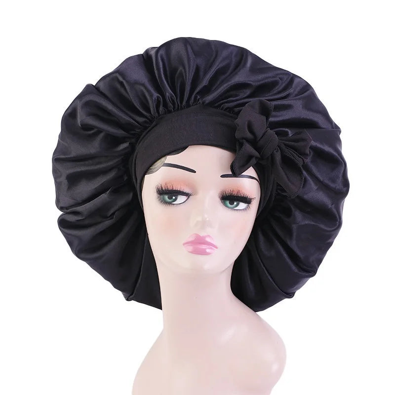 Elastic Band Large Satin Bonnet Sleeping Cap Women African Pattern Ankara Print Hat Adjustable Night Sleep Cap Soft Headcover