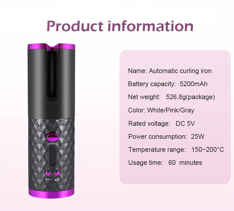 Portable Wireless Automatic Hair Curler 3 Color Options USB Charging Anti-Scalding Hair Curling Iron for Styling