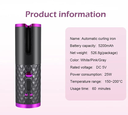 Portable Wireless Automatic Hair Curler 3 Color Options USB Charging Anti-Scalding Hair Curling Iron for Styling