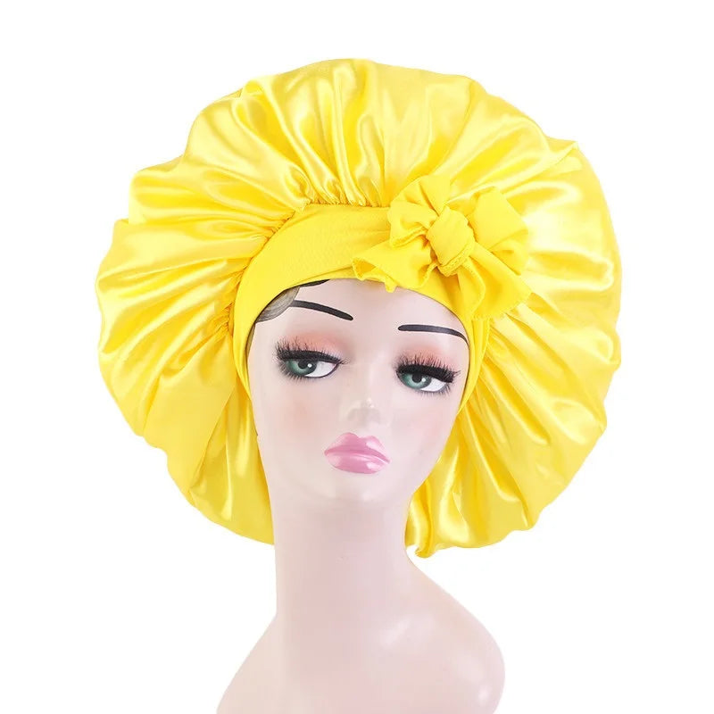 Elastic Band Large Satin Bonnet Sleeping Cap Women African Pattern Ankara Print Hat Adjustable Night Sleep Cap Soft Headcover