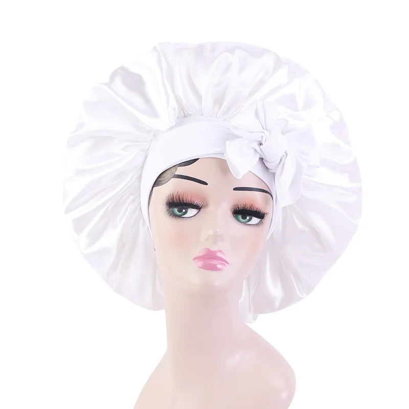 Elastic Band Large Satin Bonnet Sleeping Cap Women African Pattern Ankara Print Hat Adjustable Night Sleep Cap Soft Headcover