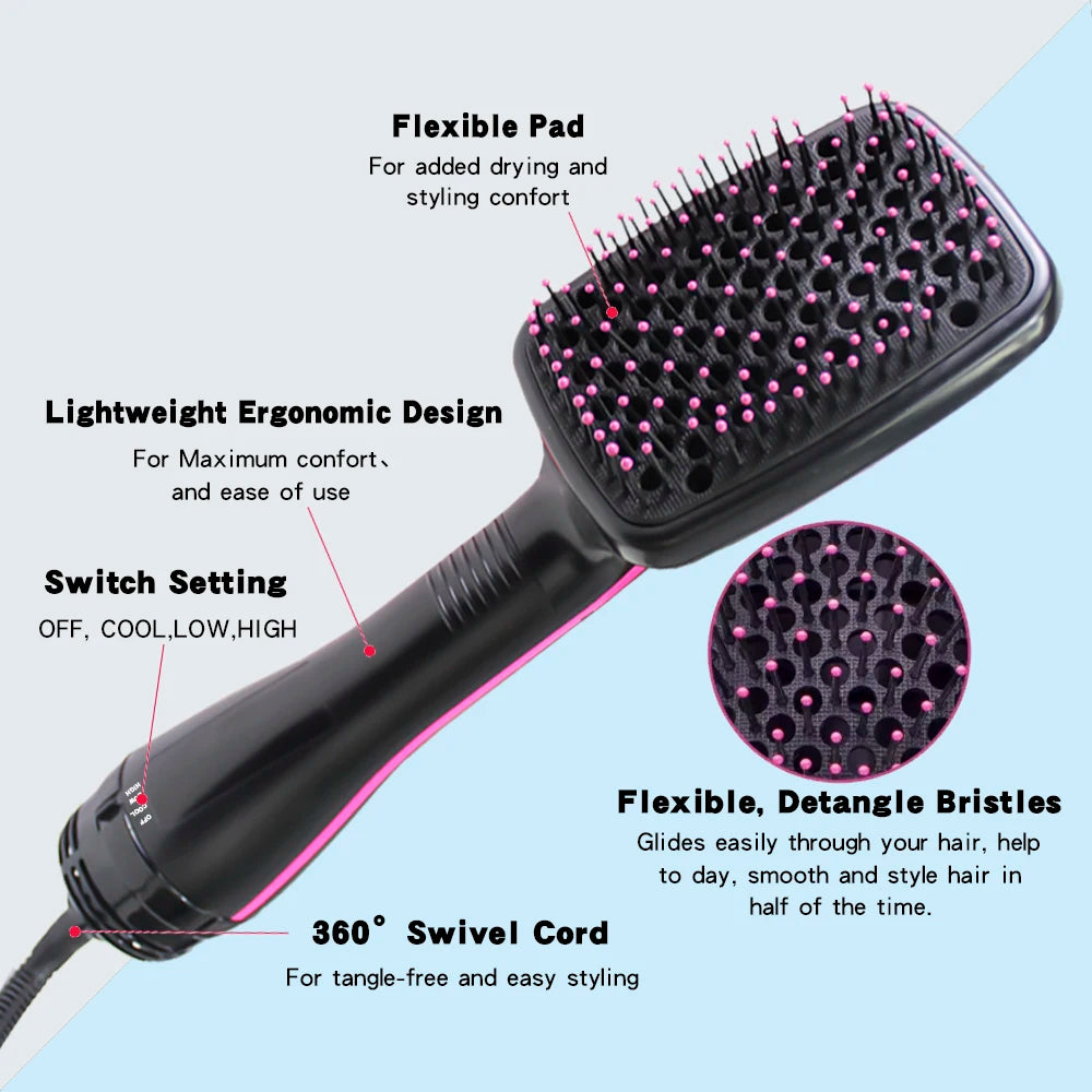 Hot Sale One Step  Hair Comb Negative Ion Hair Dryer Brush Curling Straight Wet And Dry Straight Curler Hot Air Comb