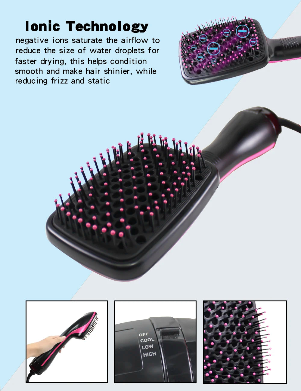 Hot Sale One Step  Hair Comb Negative Ion Hair Dryer Brush Curling Straight Wet And Dry Straight Curler Hot Air Comb