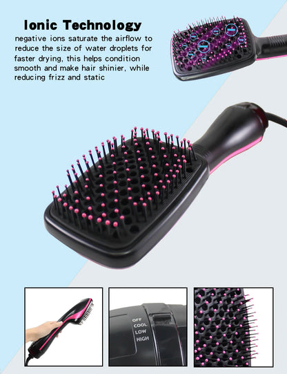 Hot Sale One Step  Hair Comb Negative Ion Hair Dryer Brush Curling Straight Wet And Dry Straight Curler Hot Air Comb