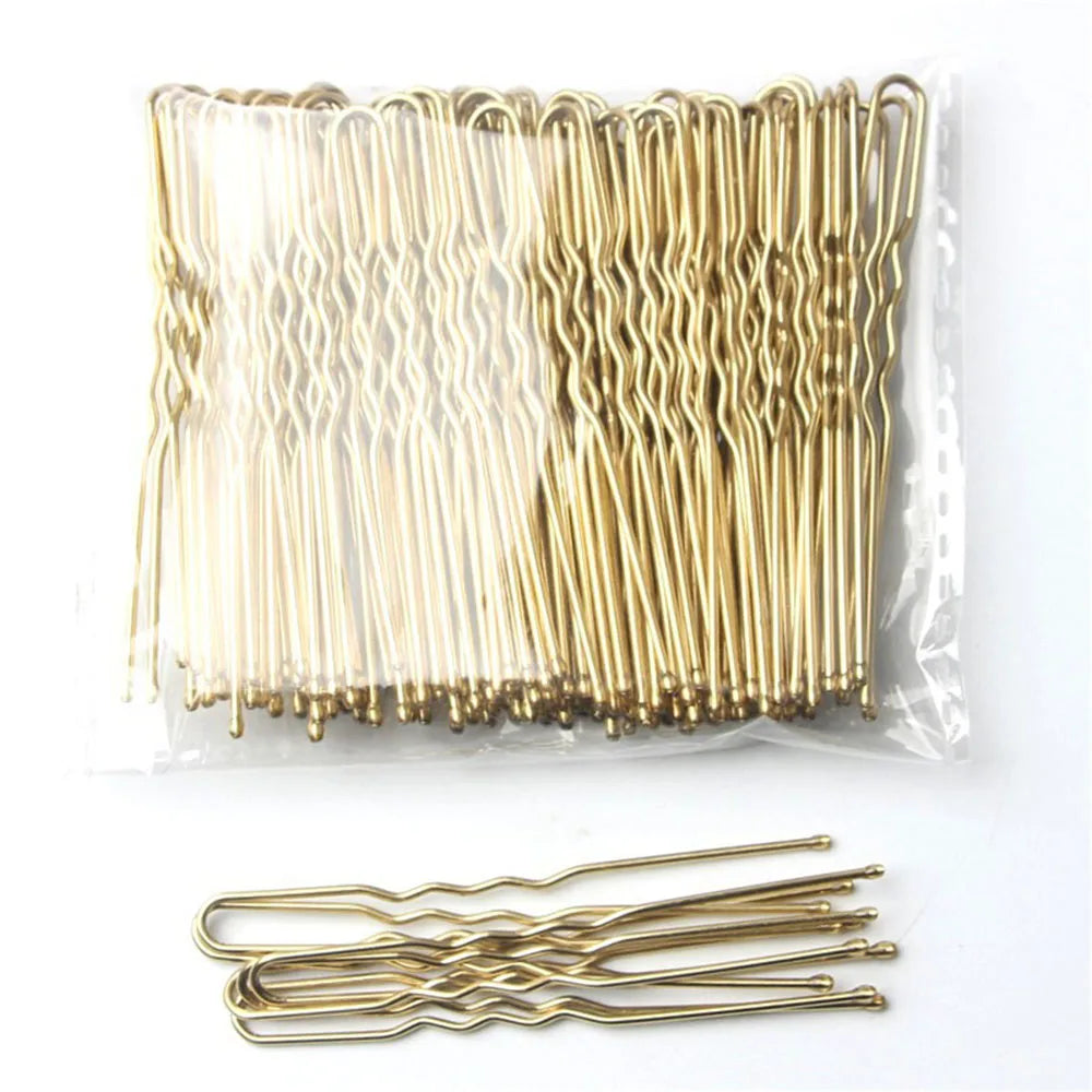 100 PCS/Bag 5cm/6cm U Shaped Alloy Hairpins Waved Hair Clips Simple Metal Bobby Pins Barrettes Bridal Hairstyle Tools Hair Pins