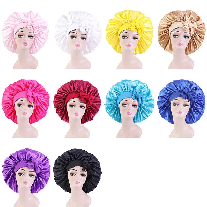Elastic Band Large Satin Bonnet Sleeping Cap Women African Pattern Ankara Print Hat Adjustable Night Sleep Cap Soft Headcover