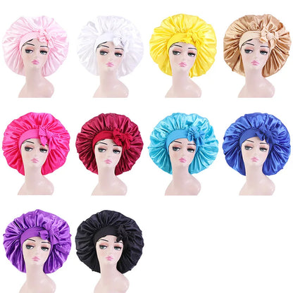 Elastic Band Large Satin Bonnet Sleeping Cap Women African Pattern Ankara Print Hat Adjustable Night Sleep Cap Soft Headcover
