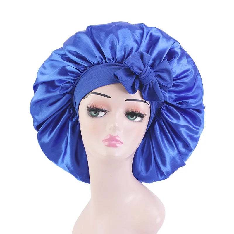 Elastic Band Large Satin Bonnet Sleeping Cap Women African Pattern Ankara Print Hat Adjustable Night Sleep Cap Soft Headcover