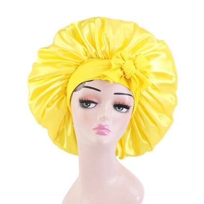 Elastic Band Large Satin Bonnet Sleeping Cap Women African Pattern Ankara Print Hat Adjustable Night Sleep Cap Soft Headcover