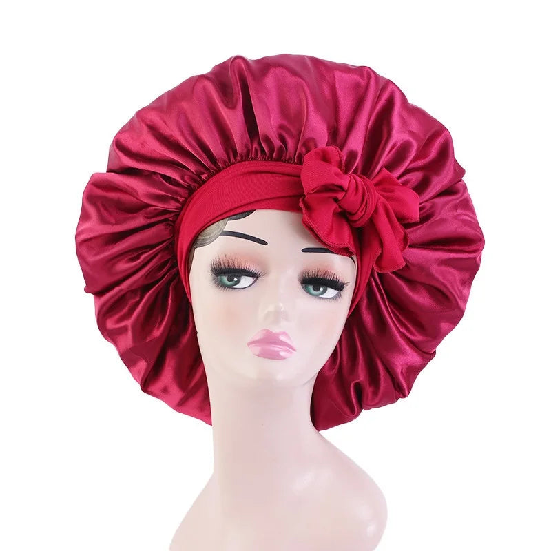 Elastic Band Large Satin Bonnet Sleeping Cap Women African Pattern Ankara Print Hat Adjustable Night Sleep Cap Soft Headcover