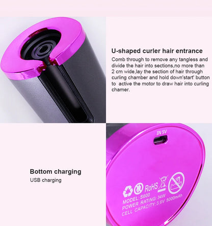 Portable Wireless Automatic Hair Curler 3 Color Options USB Charging Anti-Scalding Hair Curling Iron for Styling