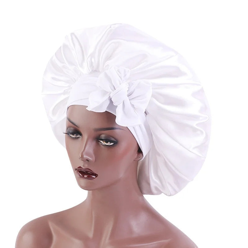 Elastic Band Large Satin Bonnet Sleeping Cap Women African Pattern Ankara Print Hat Adjustable Night Sleep Cap Soft Headcover