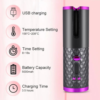 Portable Wireless Automatic Hair Curler 3 Color Options USB Charging Anti-Scalding Hair Curling Iron for Styling