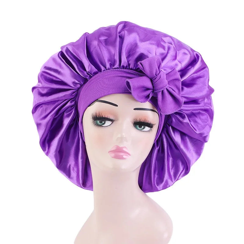 Elastic Band Large Satin Bonnet Sleeping Cap Women African Pattern Ankara Print Hat Adjustable Night Sleep Cap Soft Headcover