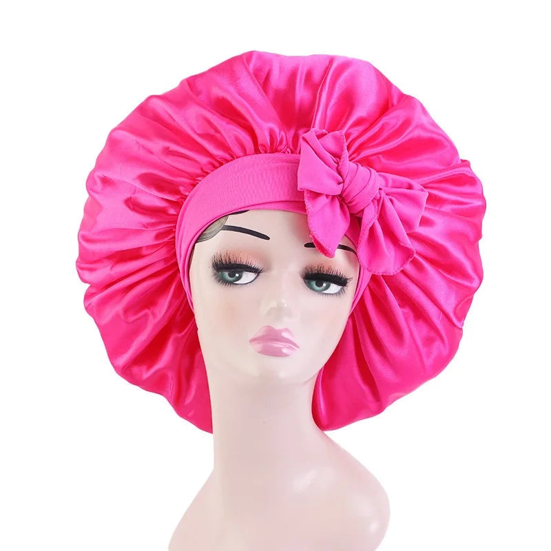Elastic Band Large Satin Bonnet Sleeping Cap Women African Pattern Ankara Print Hat Adjustable Night Sleep Cap Soft Headcover