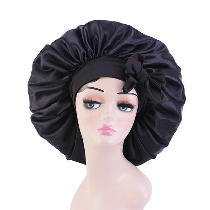 Elastic Band Large Satin Bonnet Sleeping Cap Women African Pattern Ankara Print Hat Adjustable Night Sleep Cap Soft Headcover