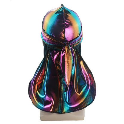 New Colorful Sparkly Durags Turban Bandanas Men's Shiny Silky Durag Headwear Headbands Hair Cover Accessories Wave Caps Rags Hat