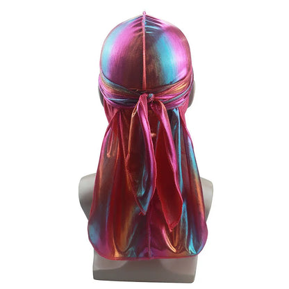 New Colorful Sparkly Durags Turban Bandanas Men's Shiny Silky Durag Headwear Headbands Hair Cover Accessories Wave Caps Rags Hat