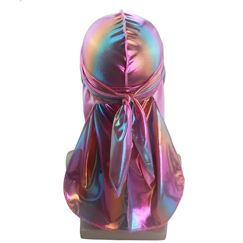 New Colorful Sparkly Durags Turban Bandanas Men's Shiny Silky Durag Headwear Headbands Hair Cover Accessories Wave Caps Rags Hat