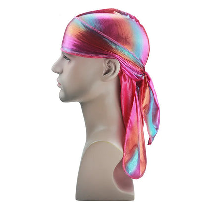 New Colorful Sparkly Durags Turban Bandanas Men's Shiny Silky Durag Headwear Headbands Hair Cover Accessories Wave Caps Rags Hat