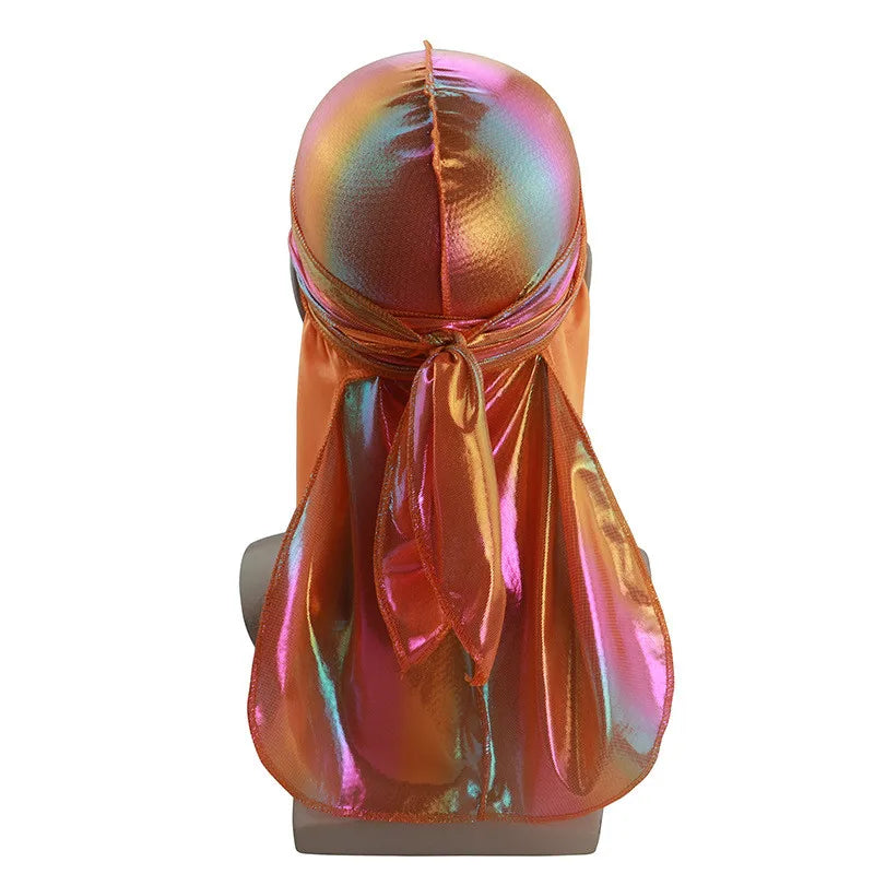 New Colorful Sparkly Durags Turban Bandanas Men's Shiny Silky Durag Headwear Headbands Hair Cover Accessories Wave Caps Rags Hat