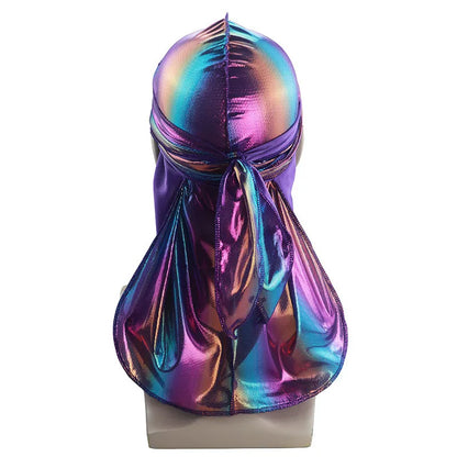 New Colorful Sparkly Durags Turban Bandanas Men's Shiny Silky Durag Headwear Headbands Hair Cover Accessories Wave Caps Rags Hat