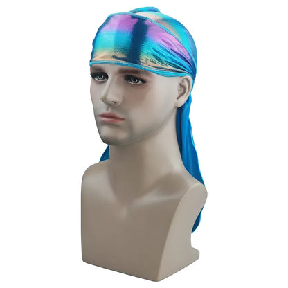 New Colorful Sparkly Durags Turban Bandanas Men's Shiny Silky Durag Headwear Headbands Hair Cover Accessories Wave Caps Rags Hat