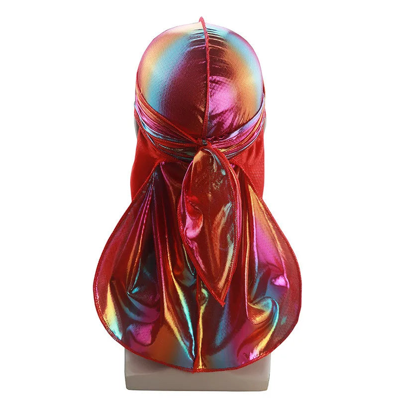 New Colorful Sparkly Durags Turban Bandanas Men's Shiny Silky Durag Headwear Headbands Hair Cover Accessories Wave Caps Rags Hat