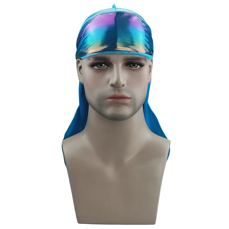 New Colorful Sparkly Durags Turban Bandanas Men's Shiny Silky Durag Headwear Headbands Hair Cover Accessories Wave Caps Rags Hat
