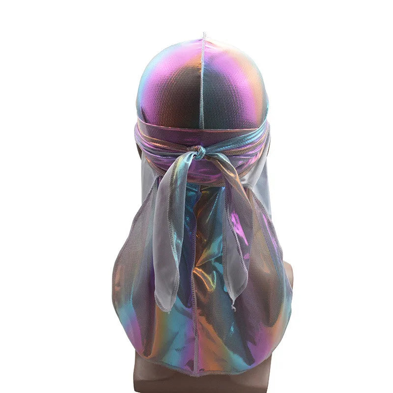 New Colorful Sparkly Durags Turban Bandanas Men's Shiny Silky Durag Headwear Headbands Hair Cover Accessories Wave Caps Rags Hat