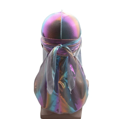 New Colorful Sparkly Durags Turban Bandanas Men's Shiny Silky Durag Headwear Headbands Hair Cover Accessories Wave Caps Rags Hat