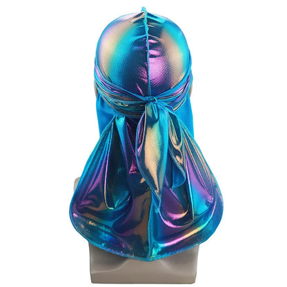 New Colorful Sparkly Durags Turban Bandanas Men's Shiny Silky Durag Headwear Headbands Hair Cover Accessories Wave Caps Rags Hat