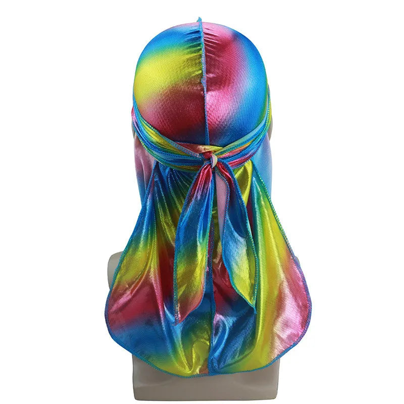 New Colorful Sparkly Durags Turban Bandanas Men's Shiny Silky Durag Headwear Headbands Hair Cover Accessories Wave Caps Rags Hat