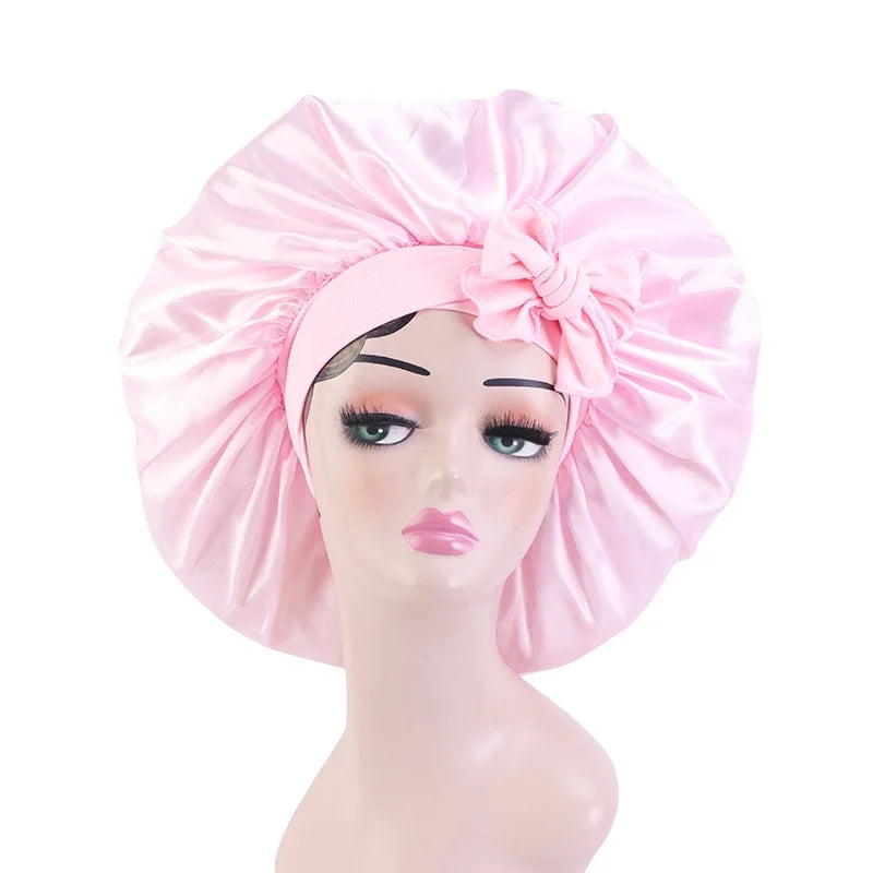 Elastic Band Large Satin Bonnet Sleeping Cap Women African Pattern Ankara Print Hat Adjustable Night Sleep Cap Soft Headcover