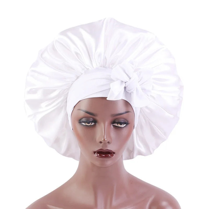 Elastic Band Large Satin Bonnet Sleeping Cap Women African Pattern Ankara Print Hat Adjustable Night Sleep Cap Soft Headcover