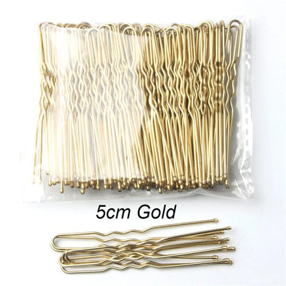 100 PCS/Bag 5cm/6cm U Shaped Alloy Hairpins Waved Hair Clips Simple Metal Bobby Pins Barrettes Bridal Hairstyle Tools Hair Pins