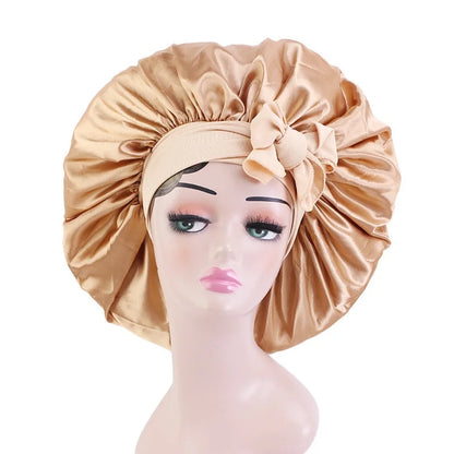Elastic Band Large Satin Bonnet Sleeping Cap Women African Pattern Ankara Print Hat Adjustable Night Sleep Cap Soft Headcover
