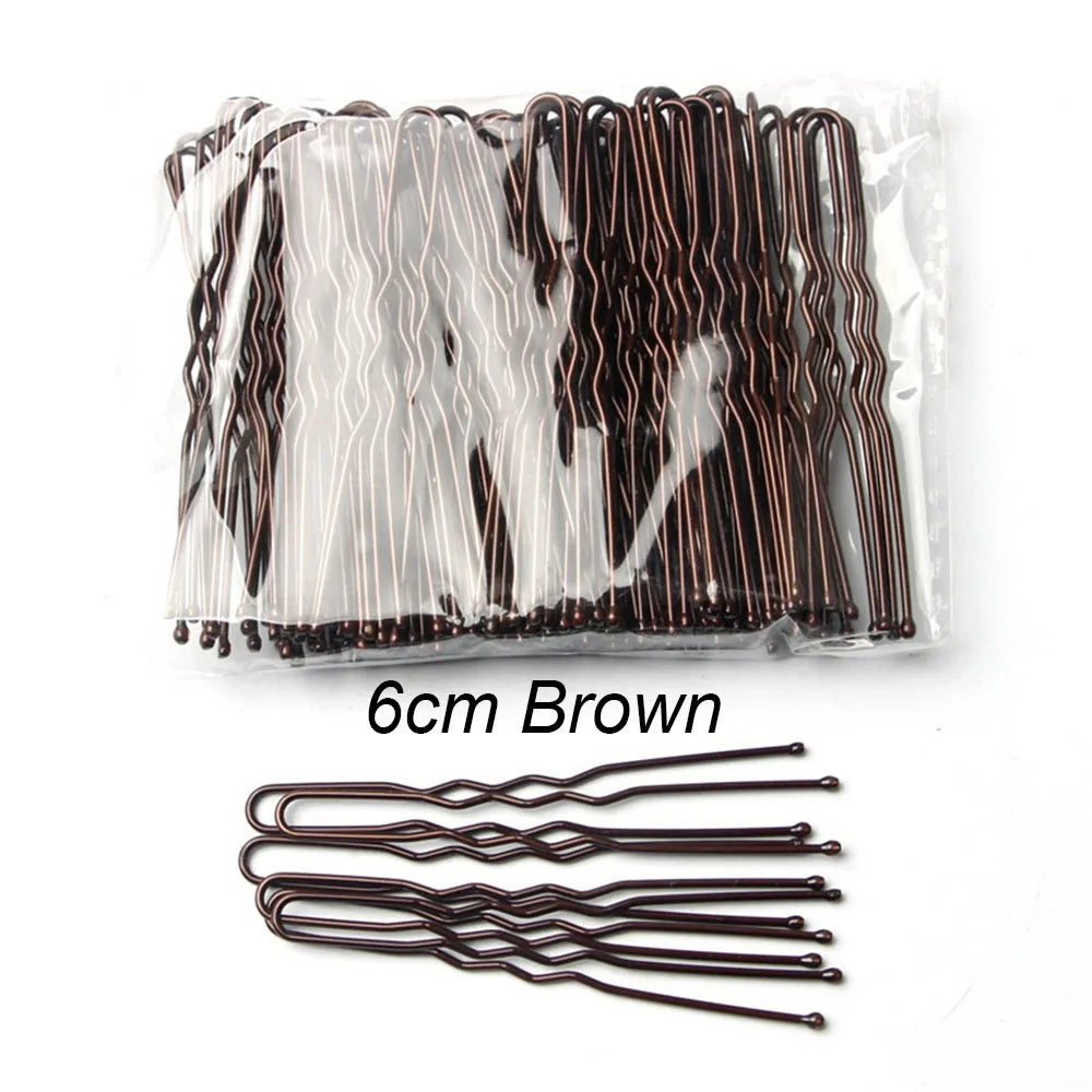 100 PCS/Bag 5cm/6cm U Shaped Alloy Hairpins Waved Hair Clips Simple Metal Bobby Pins Barrettes Bridal Hairstyle Tools Hair Pins