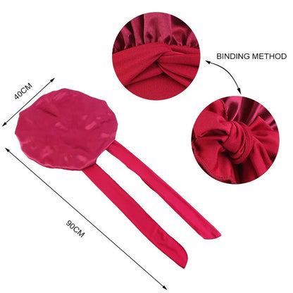 Elastic Band Large Satin Bonnet Sleeping Cap Women African Pattern Ankara Print Hat Adjustable Night Sleep Cap Soft Headcover