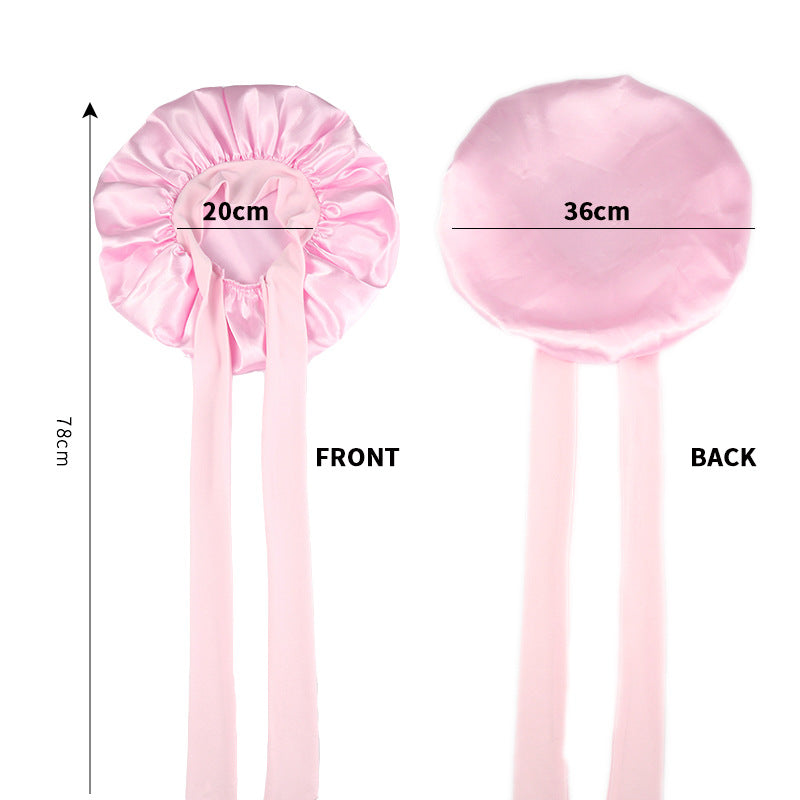 Satin Shower Cap For Women Solid Wide Band Stretch Head Tie Silky Bonnet Edge Wrap Nightcap Hair Care Sleeping Cap Head Cover