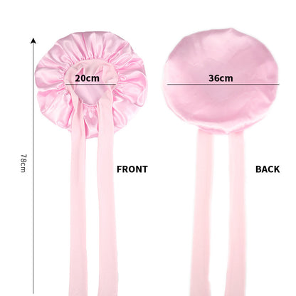 Satin Shower Cap For Women Solid Wide Band Stretch Head Tie Silky Bonnet Edge Wrap Nightcap Hair Care Sleeping Cap Head Cover