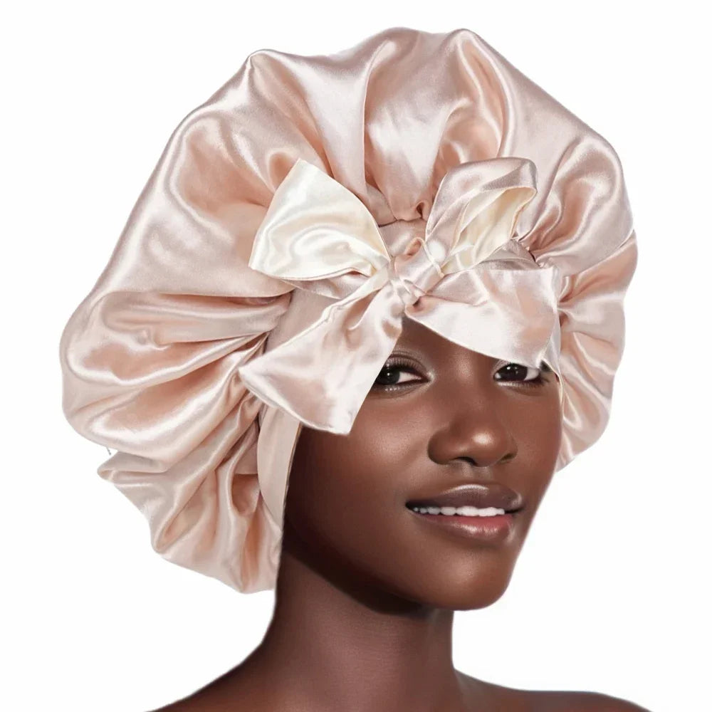 Double Layer Satin BonnetLarge Satin Bonnet Bonnet Hair Bonnet for Sleeping, Reusable Adjusting Hair Care Wrap Cap Sleep Caps Fo