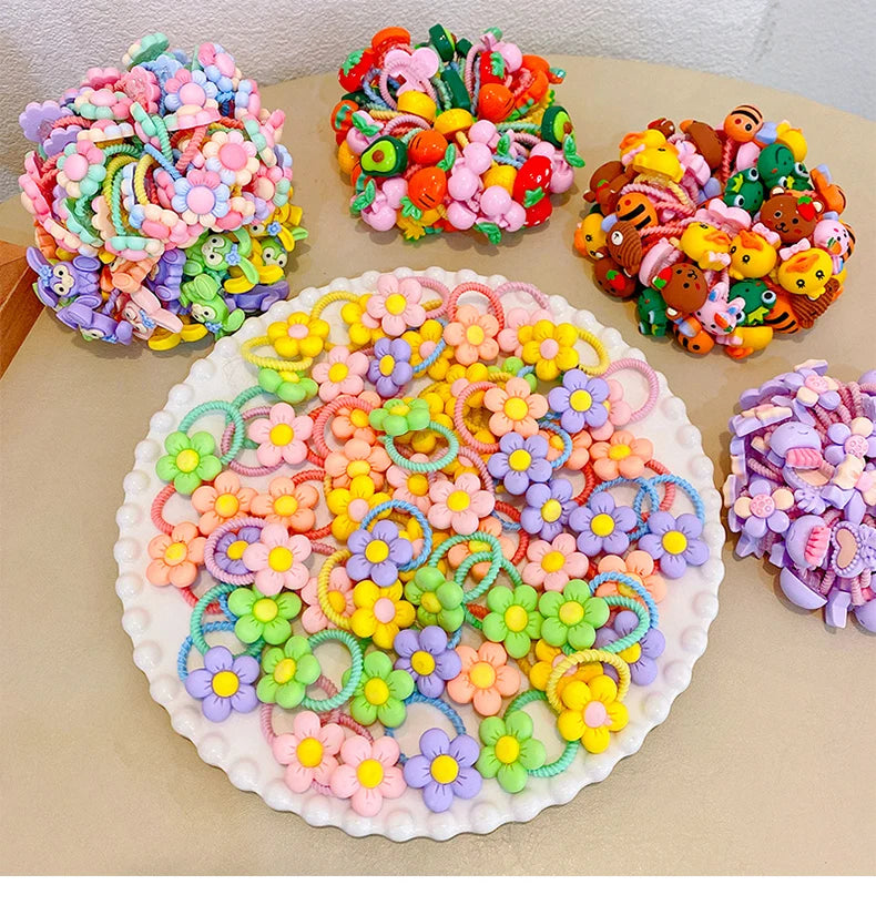 30pcs Children's Hair Circles Small Size Girl Cute Flower Non Harmful High Elastic Headband Baby Tied Little Jiujiu Rub