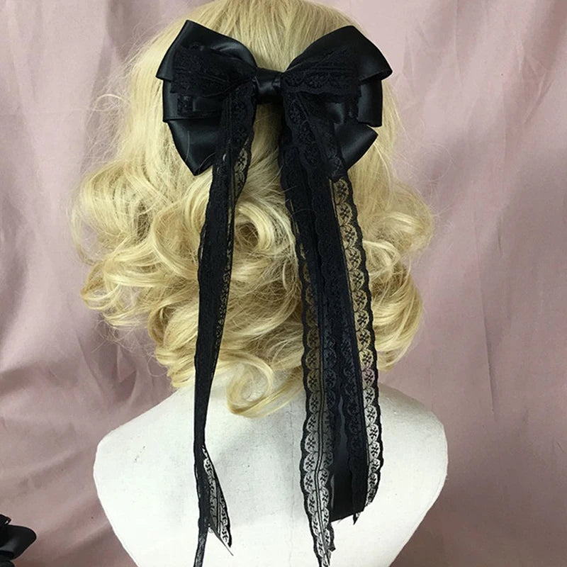 Lolita Lace Bow Ribbon Hair Clip Cute Hairpins Headdress Headband Hair Accessories Women Girls Hair Ornament