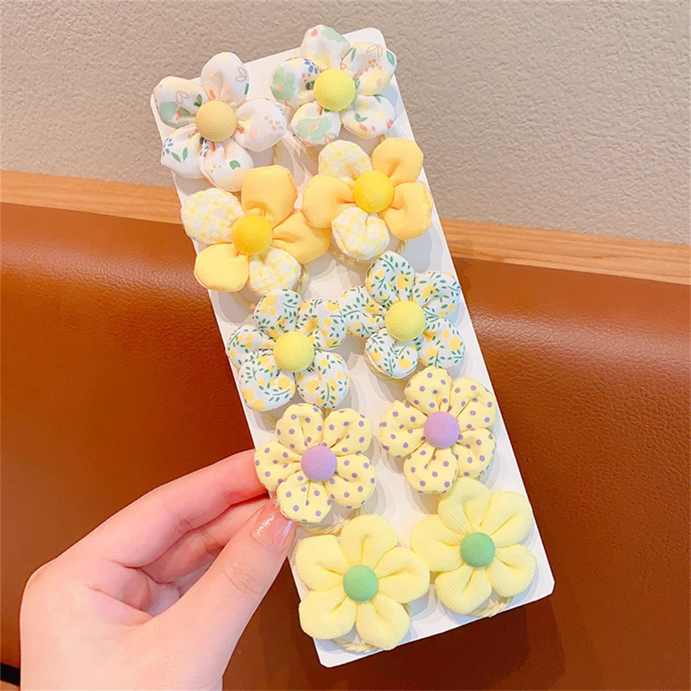 10pcs/Set Colorful Flower Hair Ties Elastics Ponytail Holders Rubber Band Baby Hair Accessories For Toddlers Kids Teens Girls