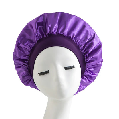 Women's Satin Solid Bonnets Wide-brimmed Night Sleeping Bathing Hat Unisex Head Wrap Elastic Band Cap Hair Care Bonnet
