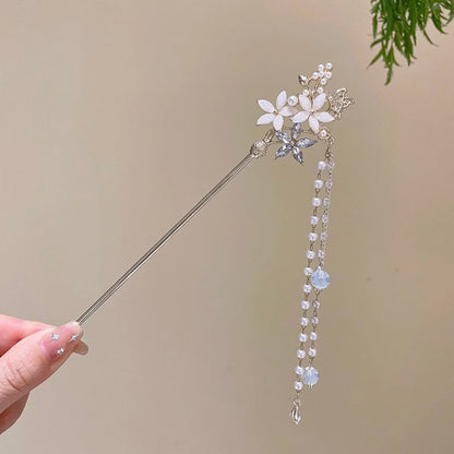 Elegant Chinese Style Hair Accessories Vintage Spring Flower Element Hairpins Light Luxury Tassel Hair Stick For Women Girls